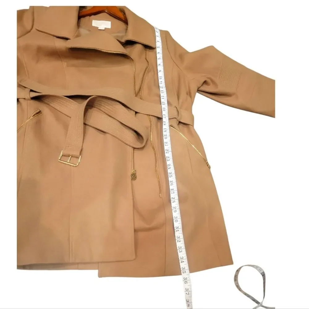 Michael Michael Kors Asymmetrical Trench Belted Wrap Camel Wool Walker Coat 2X